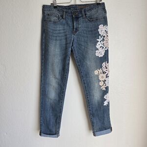 GAP Women's Boyfriend Jeans with Lace Detail - Blue and Cream